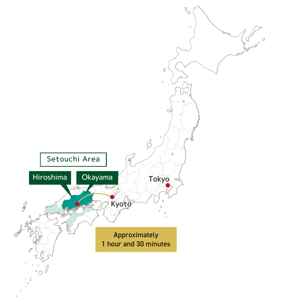 Setouchi wellness map: 1.5 hours from Kyoto